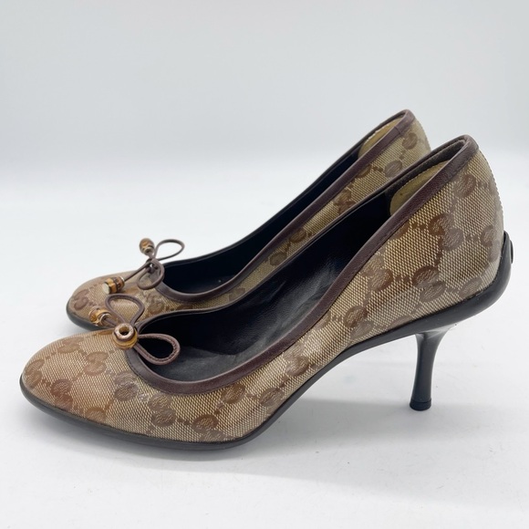 Gucci GG Crystal Canvas Bow Pumps Size 6 Classic - Picture 4 of 14